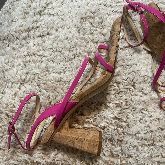 Jessica Simpson Hot Pink Strappy Square Toe Block Heel Chunky Sandal NEW - Picture 7 of 7